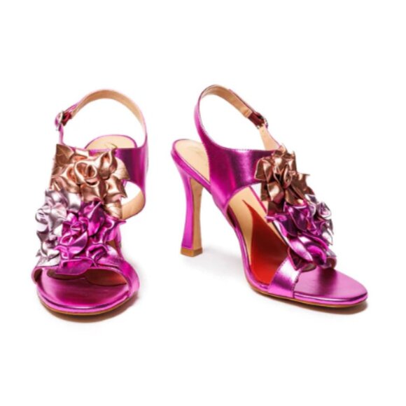 new CLAUDIA LISOTTA Metallic Pink Made In Brazil Leather Tabitha Heeled Sandals - Picture 4 of 14